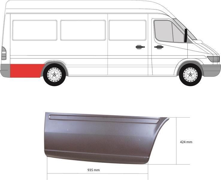 Поріг правий задній за колесом довга база Volkswagen LT (Фольксваген ЛТ) 1995-2006 50628493 / 3546606 фото