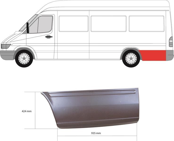 Порог левый задний за колесом длинная база Mercedes Sprinter (Мерседес Спринтер) 1995-2006 50628393 / 3546605 фото